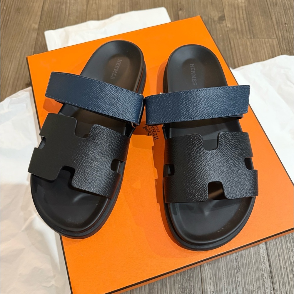 Hermes two tone Epsom Calfskin leather Chypre sandals [US 9]